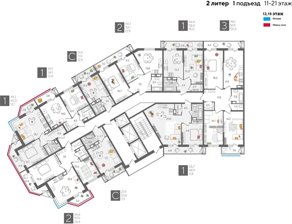 
  Продается 3-комн. квартира, 98.1 м², ЖК Рекорд 2, литера 2
. Фото 2.