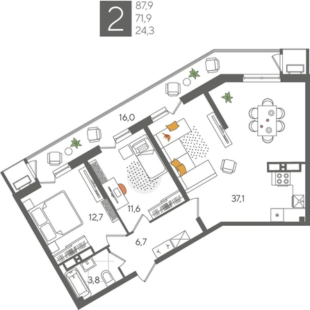 
  Продается 2-комн. квартира, 87.9 м², ЖК Рекорд 2, литера 2
. Фото 1.