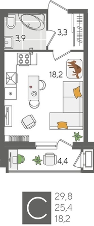 
  Продается студия, 29.8 м², ЖК Рекорд 2, литера 2
. Фото 1.