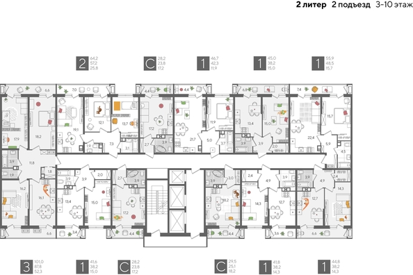 
  Продается 1-комн. квартира 44.3 м², в ЖК Рекорд 2, литера 2. Фото 2.