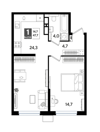 
  Продается 1-комн. квартира, 47.7 м², ЖК DOGMA PARK (Догма парк), лит 13
. Фото 1.
