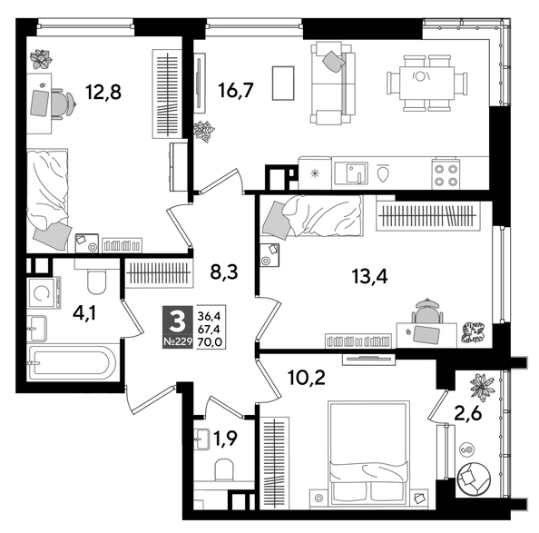 
  Продается 3-комн. квартира, 70 м², ЖК DOGMA PARK (Догма парк), литера 15
. Фото 1.