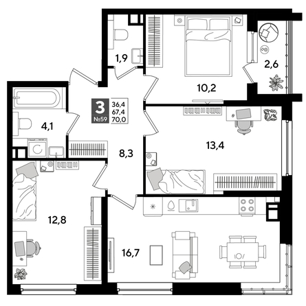 
  Продается 3-комн. квартира, 70 м², ЖК DOGMA PARK (Догма парк), литера 16
. Фото 1.
