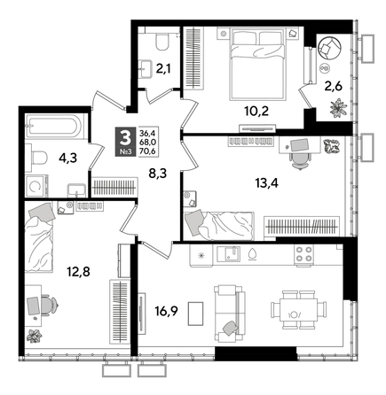 
  Продается 3-комн. квартира, 69.4 м², ЖК DOGMA PARK (Догма парк), литера 19
. Фото 1.