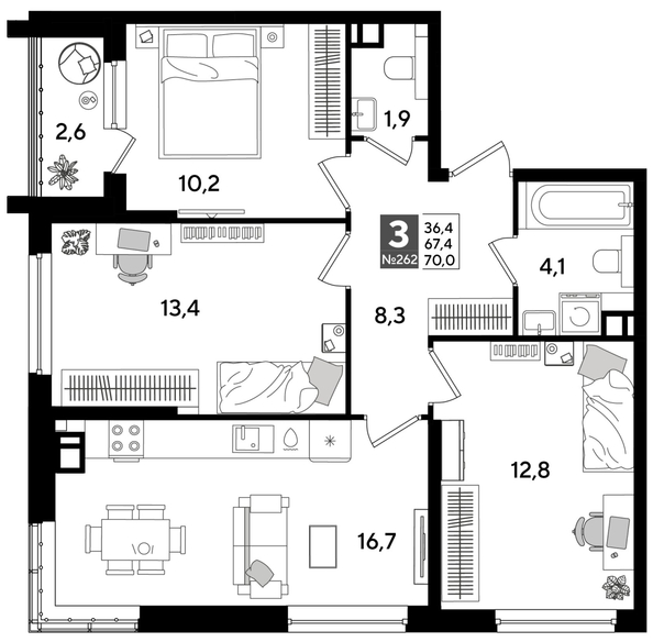 
  Продается 3-комн. квартира, 68.4 м², ЖК DOGMA PARK (Догма парк), литера 19
. Фото 1.