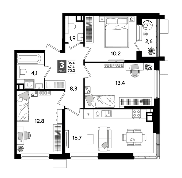 
  Продается 3-комн. квартира, 70 м², ЖК DOGMA PARK (Догма парк), литера 18
. Фото 1.