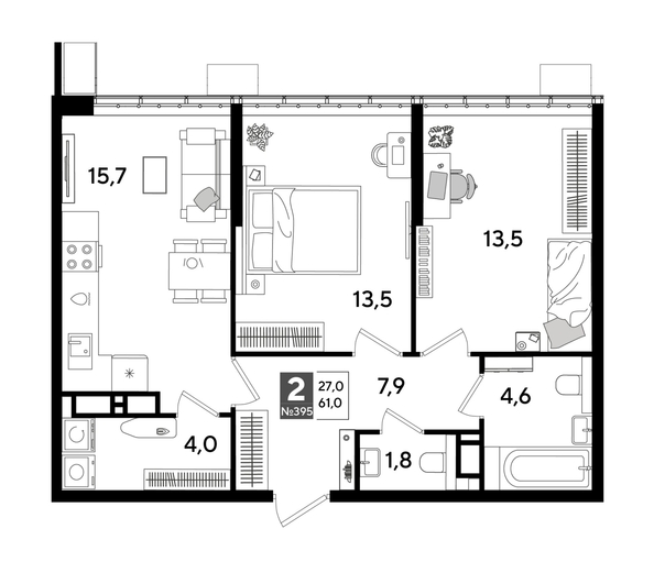 
  Продается 2-комн. квартира, 61 м², ЖК DOGMA PARK (Догма парк), литера 18
. Фото 1.