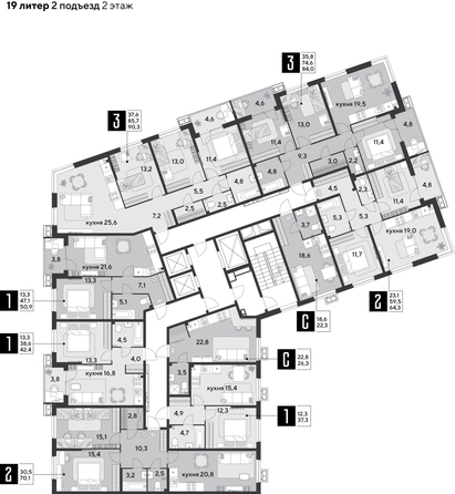 
  Продается 1-комн. квартира, 42.4 м², ЖК Парк Победы 2, литера 19
. Фото 2.