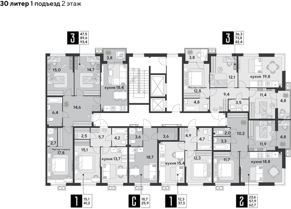 
  Продается 3-комн. квартира 93.4 м², в ЖК Парк Победы 2, литера 30. Фото 2.