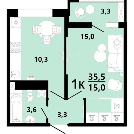
  Продается 1-комн. квартира, 35.6 м², ЖК Горячий, литера 1
. Фото 2.