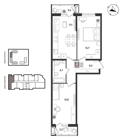
  Продается 2-комн. квартира 69.3 м², в ЖК Рекорд 2, литера 5. Фото 1.