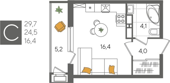 
  Продается студия 29.7 м², в ЖК Рекорд 2, литера 5. Фото 1.