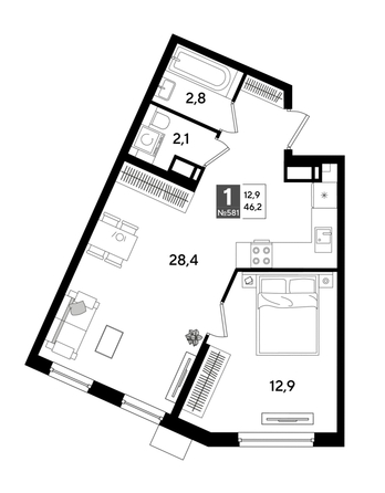 
  Продается 1-комн. квартира 45.9 м², в ЖК ДОГМА ПАРК, лит 13. Фото 1.