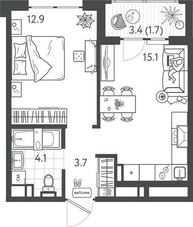 
  Продается 1-комн. квартира 37.5 м², в ЖК Все Свои ВИП, литер 7. Фото 1.