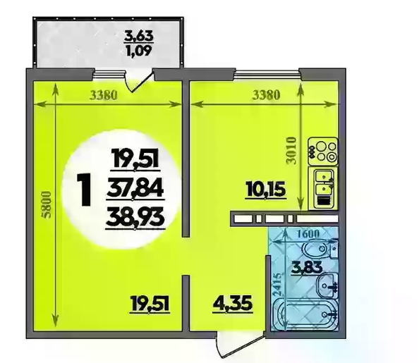 
  Продается 1-комн. квартира 38.93 м², в ЖК Восточный, литера 2. Фото 1.