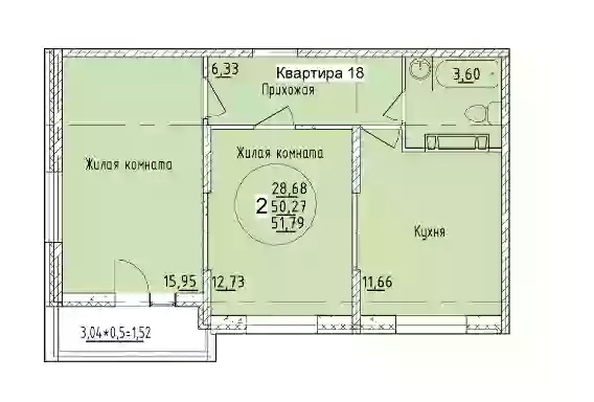 
  Продается 2-комн. квартира 51.79 м², в ЖК Друг, литера 7. Фото 1.