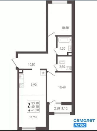 
  Продается 2-комн. квартира 61.2 м², в ЖК Югге, литера 6. Фото 10.