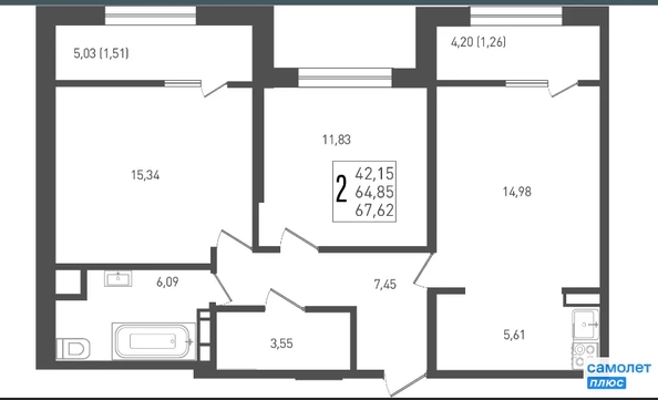
  Продается 2-комн. квартира 67.2 м², в ЖК Югге, литера 6. Фото 10.