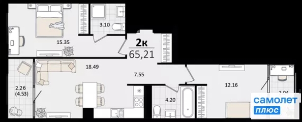 
  Продается 2-комн. квартира 65.2 м², в ЖК Патрики, литер 1.1. Фото 16.