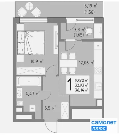 
  Продается 1-комн. квартира 36.1 м², в ЖК  Коллекция, дом «Время». Фото 15.
