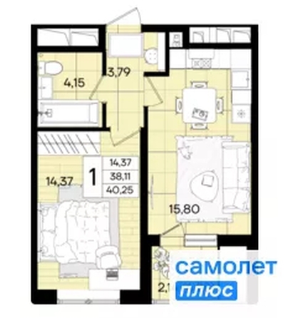 
  Продается 1-комн. квартира 40.25 м², в ЖК Народные Кварталы, литер 1. Фото 21.