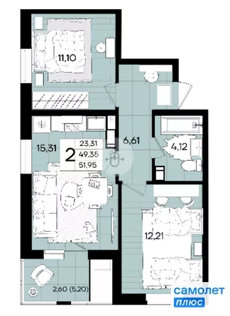 
  Продается 2-комн. квартира 52 м², в ЖК Народные Кварталы, литер 1. Фото 21.