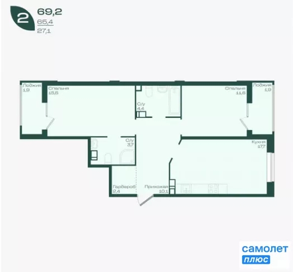 
  Продается 2-комн. квартира 69.2 м², в ЖК Ботаника, литер 1.1. Фото 14.