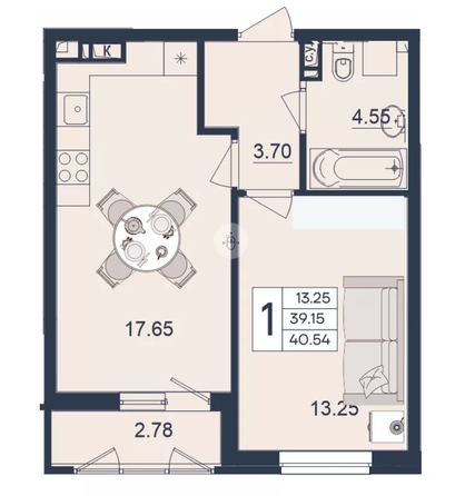 
  Продается 1-комн. квартира 40.54 м², в ЖК Дом 101. Фото 1.
