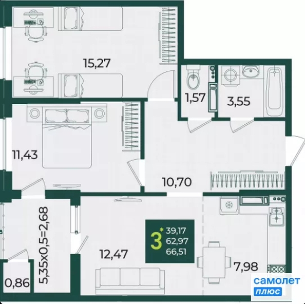 
  Продается 3-комн. квартира 66.5 м², в ЖК Образцово, дом 3. Фото 17.