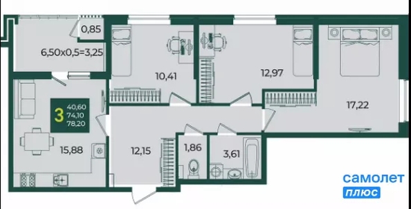 
  Продается 3-комн. квартира 78.2 м², в ЖК Образцово, дом 3. Фото 17.