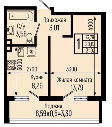 
  Продается 1-комн. квартира 31.92 м², в ЖК Ботаника Хилс, лит 2. Фото 1.