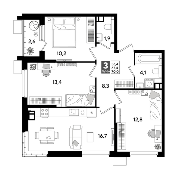 
  Продается 3-комн. квартира 69 м², в ЖК ДОГМА ПАРК, лит 20. Фото 1.