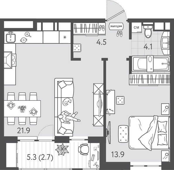 
  Продается 1-комн. квартира 46.8 м², в ЖК Все Свои ВИП, литера 3. Фото 1.