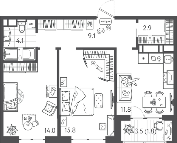 
  Продается 2-комн. квартира 59.55 м², в ЖК Все Свои ВИП, литера 3. Фото 1.