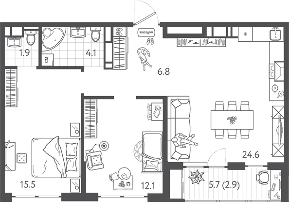 
  Продается 2-комн. квартира 66.6 м², в ЖК Все Свои ВИП, литера 3. Фото 1.