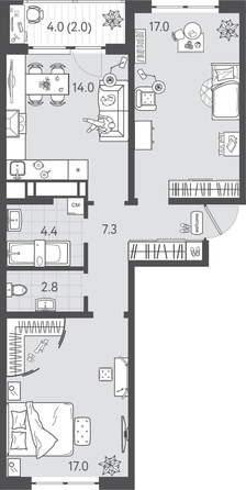 
  Продается 2-комн. квартира 64.3 м², в ЖК Все Свои ВИП, литера 3. Фото 1.