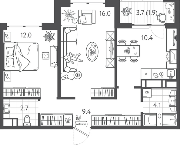 
  Продается 2-комн. квартира 55.5 м², в ЖК Все Свои ВИП, литера 3. Фото 1.