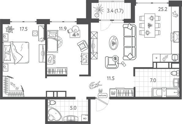 
  Продается 2-комн. квартира 78.6 м², в ЖК Все Свои ВИП, литера 3. Фото 1.