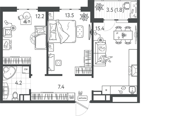 
  Продается 2-комн. квартира 54.4 м², в ЖК Все Свои ВИП, литер 4. Фото 1.