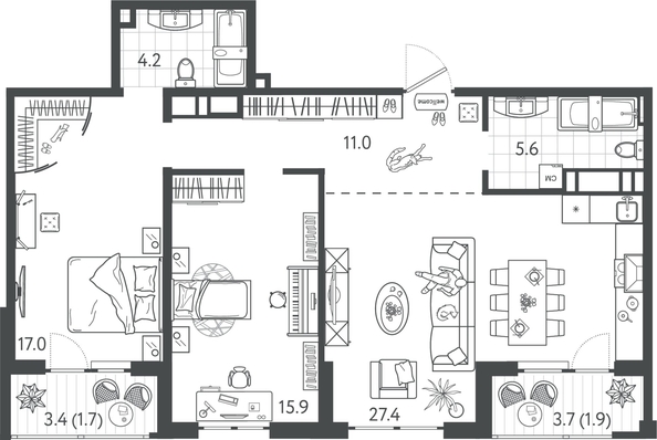 
  Продается 2-комн. квартира 83.8 м², в ЖК Все Свои ВИП, литер 4. Фото 1.