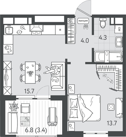 
  Продается 1-комн. квартира 40.65 м², в ЖК Все Свои ВИП, литер 4. Фото 1.