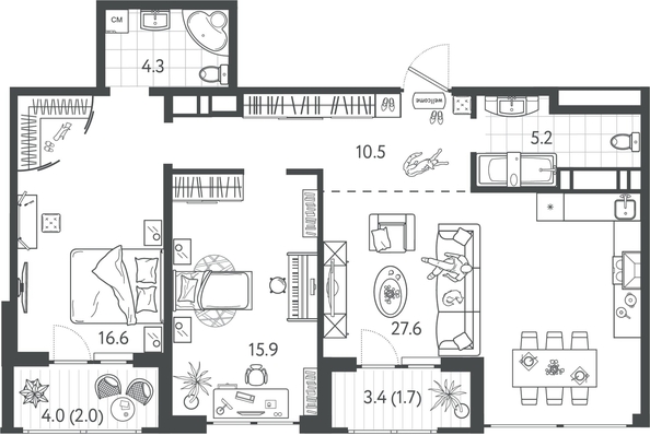 
  Продается 2-комн. квартира 82.95 м², в ЖК Все Свои ВИП, литер 4. Фото 1.