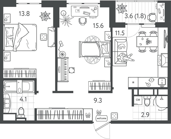 
  Продается 2-комн. квартира 59.45 м², в ЖК Все Свои ВИП, литер 4. Фото 1.