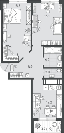 
  Продается 2-комн. квартира 62.75 м², в ЖК Все Свои ВИП, литер 4. Фото 1.