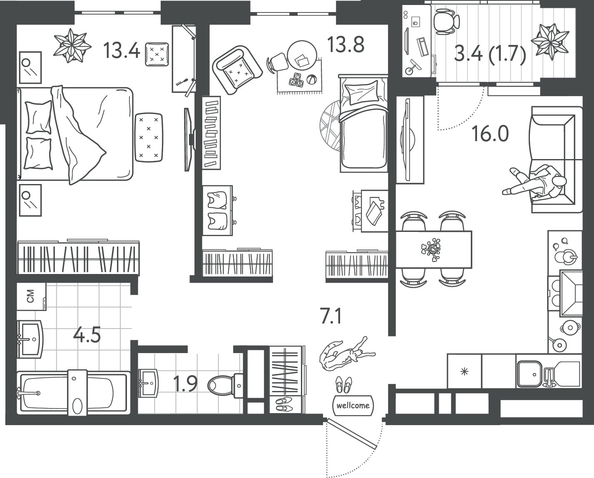
  Продается 2-комн. квартира 58.6 м², в ЖК Все Свои ВИП, литер 7. Фото 1.