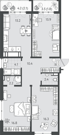 
  Продается 3-комн. квартира 87.15 м², в ЖК Все Свои ВИП, литер 7. Фото 1.