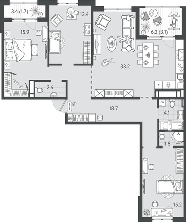
  Продается 3-комн. квартира 108.1 м², в ЖК Все Свои ВИП, литер 7. Фото 1.