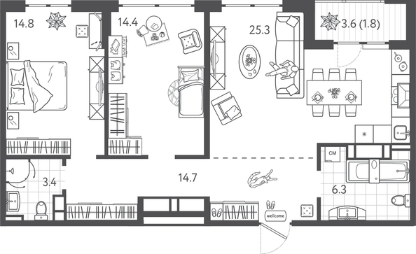 
  Продается 2-комн. квартира 79.85 м², в ЖК Все Свои ВИП, литера 6. Фото 1.