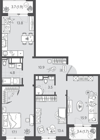 
  Продается 3-комн. квартира 82.15 м², в ЖК Все Свои ВИП, литера 6. Фото 1.