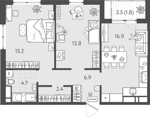 
  Продается 2-комн. квартира 61.15 м², в ЖК Все Свои ВИП, литер 8. Фото 1.